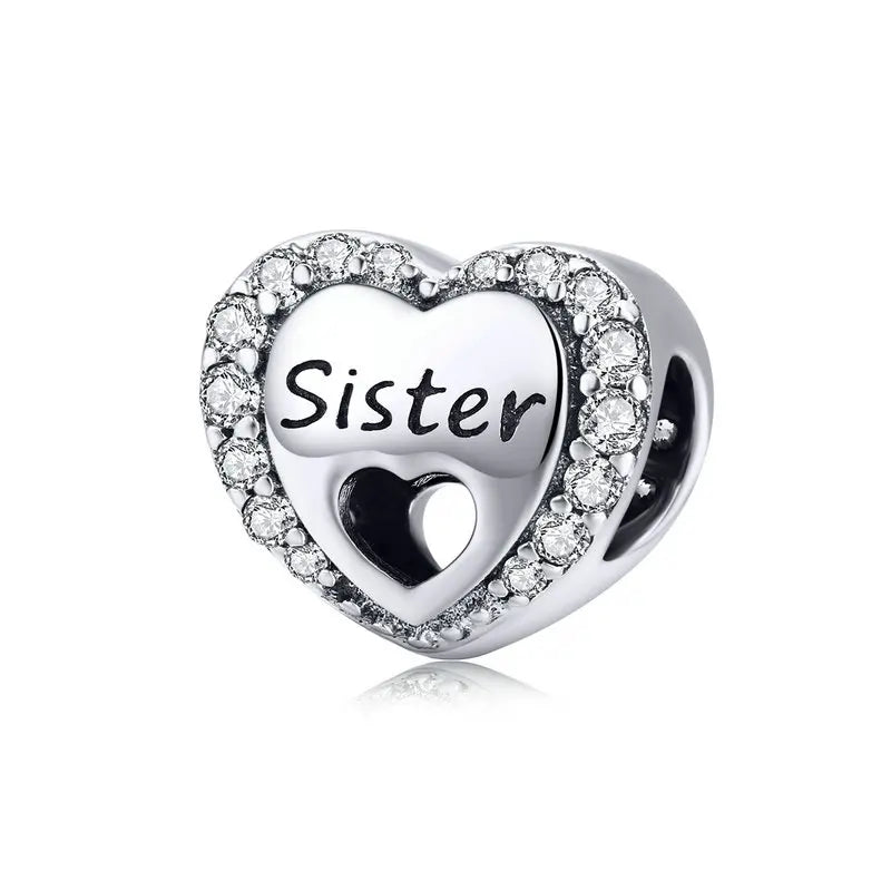BAMOER Familien-Charm aus echtem 925er-Sterlingsilber mit blauen Kristallen, passend für Armbänder und Armreifen