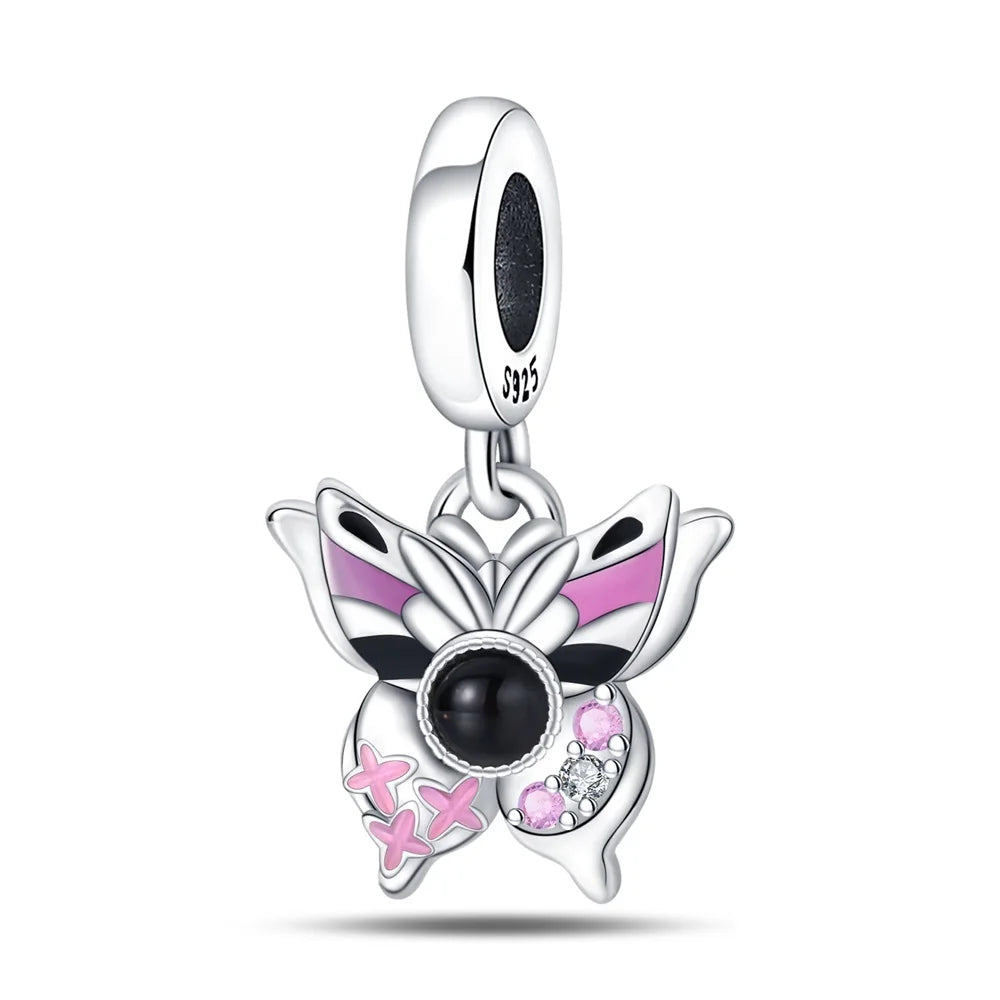 Glänzende Schmetterlingsanhänger aus 925er-Sterlingsilber mit flatternder Dunkelheit, passend für DIY-Armbänder, Halsketten, romantisches Geschenk, Paarung