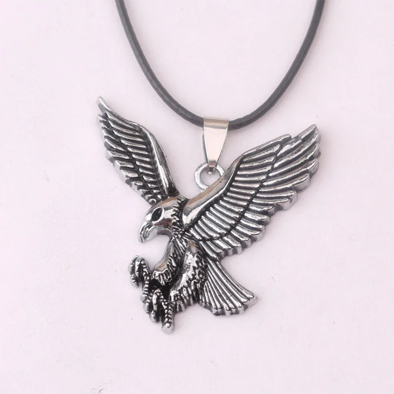 Hip Hop American Weißkopf seeadler Anhänger Halskette Männer Falke Leder Seil Kette Halsketten Wikinger Schmuck