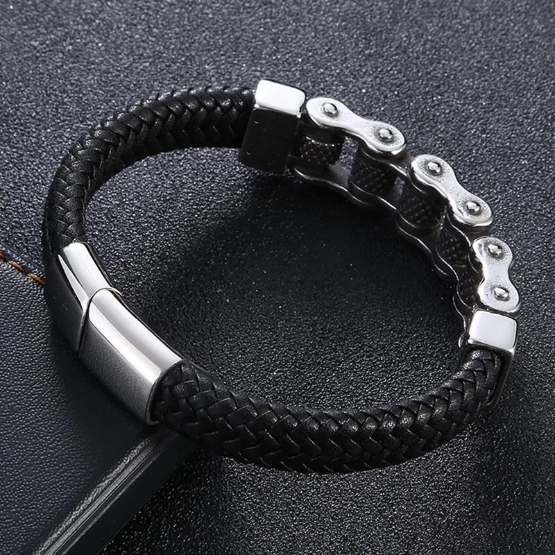 Klassische Leder Armband Männer Lokomotive Kette Edelstahl Punk Magnetische Verschluss Armreifen für Freund Geschenk Charme Schmuck SP1555