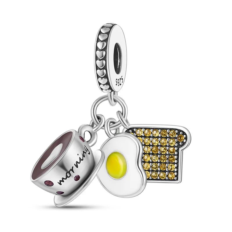 Echtes 925 Sterling Silber Buch Und Kaffeetasse Charms Fit Original Pand 3mm Armband Anhänger Perlen Frauen Edlen schmuck
