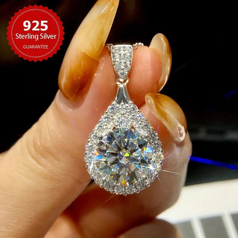 OXTAO 18 Karat Weißgold Moissanit Wassertropfen Halskette Anhänger Damenschmuck Zertifiziertes 925er Sterlingsilber Jubiläumsgeschenk