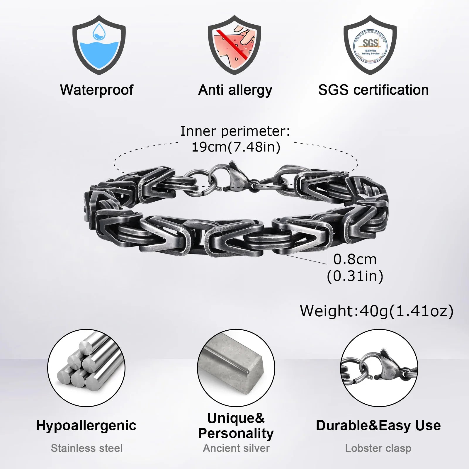 Klobige byzantinische Kettenarmbänder für Männer und Jungen, V-förmiges Edelstahl-Kettenglied-Armband, Vintage-Schmuck, Accessoires, Herrengeschenke