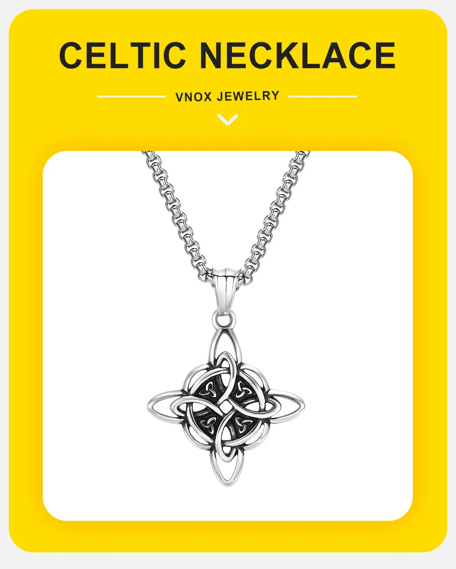 Vnox Vintage keltische Knoten-Halsketten für Männer und Frauen, nordischer Nord-Eur-Amulett-Anhänger aus Edelstahl, Triquetra-Hexenknoten-Kragen