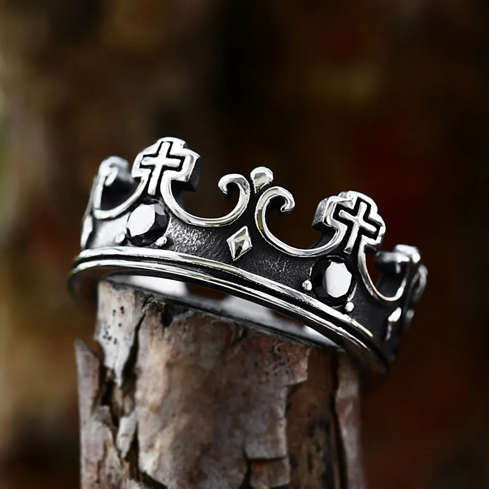 Vintage Kreative 316L Edelstahl Kreuz Krone Ring Mit Roten Steinen Für Männer Frau Einfache Party Mode Christentum Schmuck