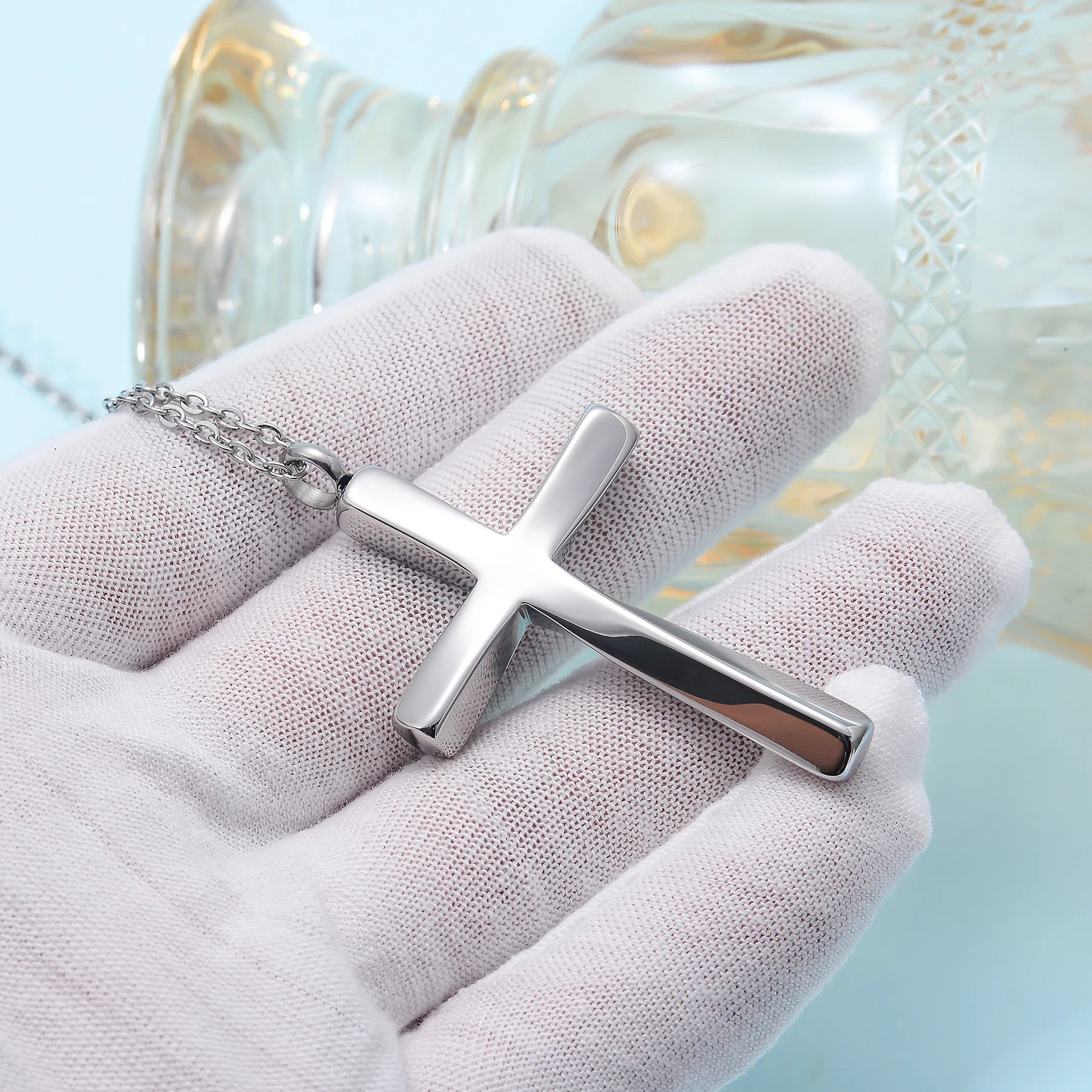 Edelstahl minimalistischen Stil Twist Kreuz Urne Anhänger Halskette Feuerbestattung Memorial Schmuck für Frauen Männer Familie Andenken Geschenk
