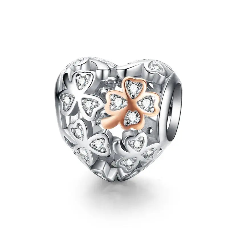 WOSTU Muttertags-Charm aus 925er-Sterlingsilber mit Rosenblüten-Anhänger, Baum des Lebens, Herzperlen, passend für Armbänder, Halsketten, DIY-Geschenk für Mama