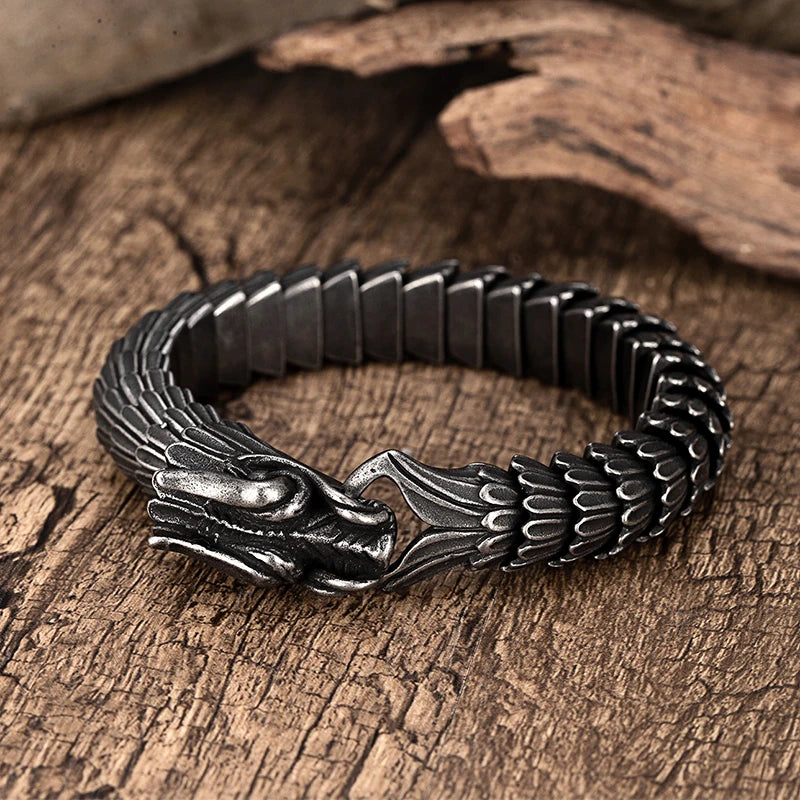 Trendy Drachen Skala Muster Dominierenden Armband Für Männer Retro Edelstahl Kiel Armreif Männlich Casting Punk Dicke Armband Heißer