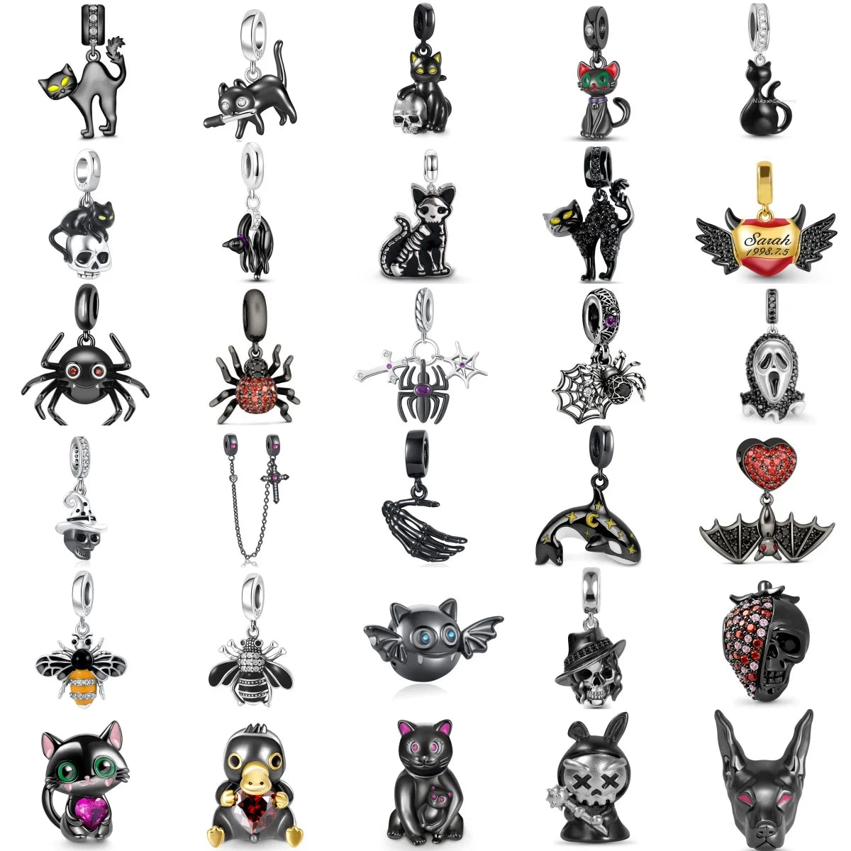 Heiße Verkäufe 925, schwarzer Tier-Anhänger, Serie Gothic-Skelett, Katze, Damenschmuck, geeignet für DIY-Armbänder, Halsketten, Zubehör