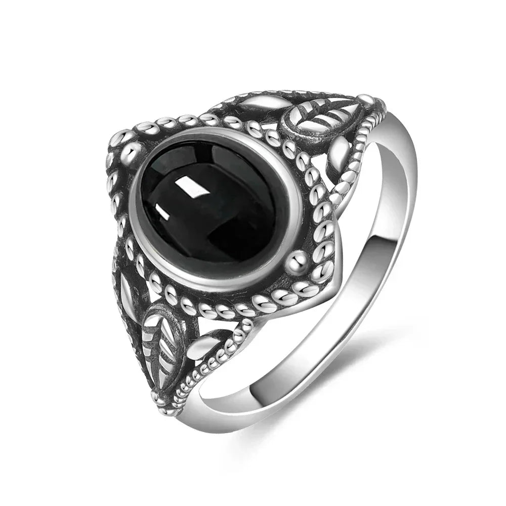 Vintage-Ring aus 925er Silber, natürlicher schwarzer Onyx-Ring, kreisförmiger Denier-Typ, Pferdeauge-Design, Geschenk, edler Schmuck, schwarzer Ring für Männer und Frauen