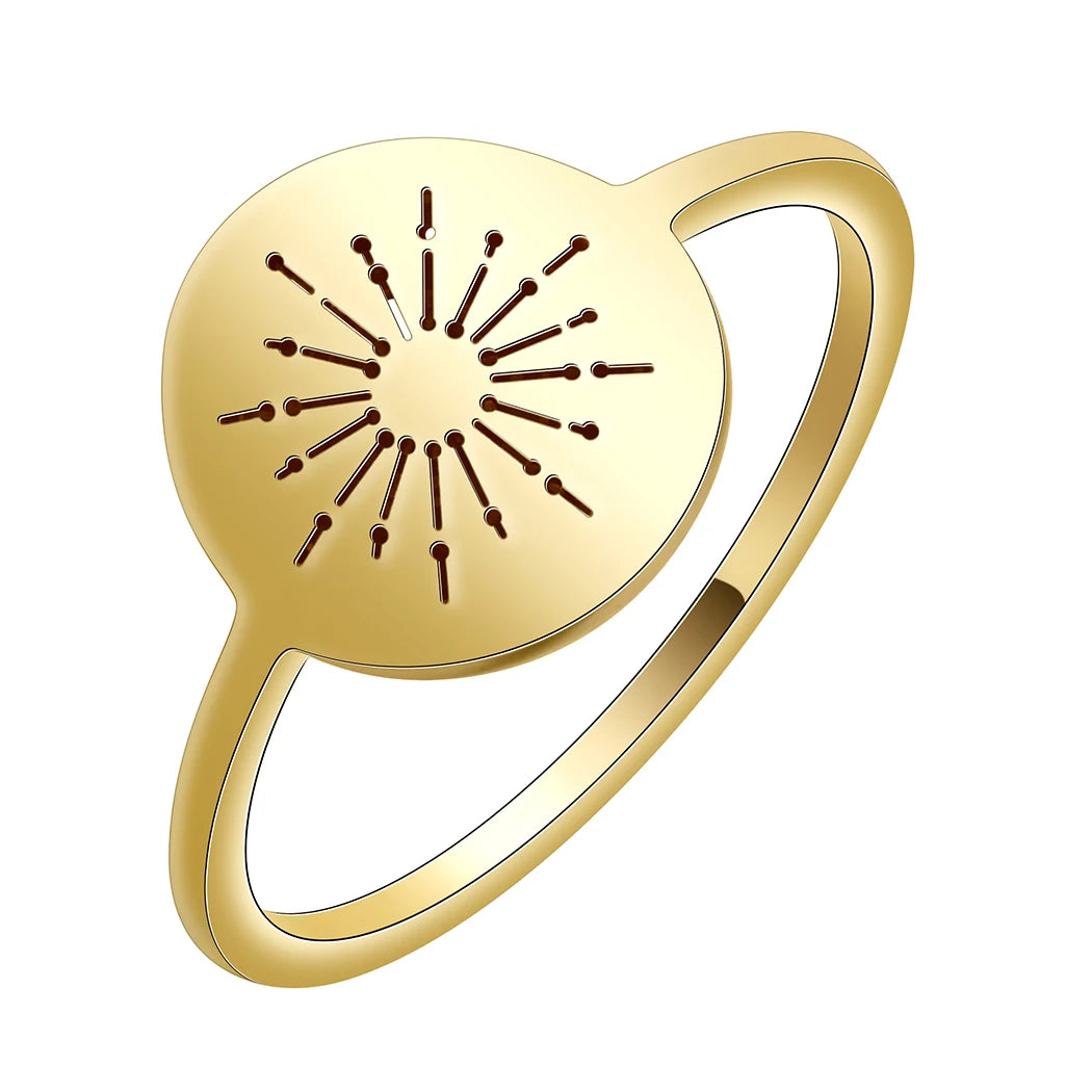 Initial minimalist ischen Edelstahl Starburst der Sonne Tarot Ring für Frauen Männer zierliche ovale Aussage Schmuck Geschenk