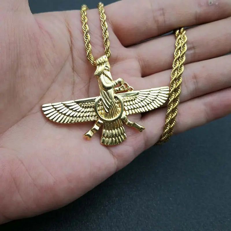 Vintage Punk Stil Iran Faravahar Ahura Mazda Anhänger Halsketten für Männer Frauen 316L Edelstahl Zoroastrian Schmuck Geschenk