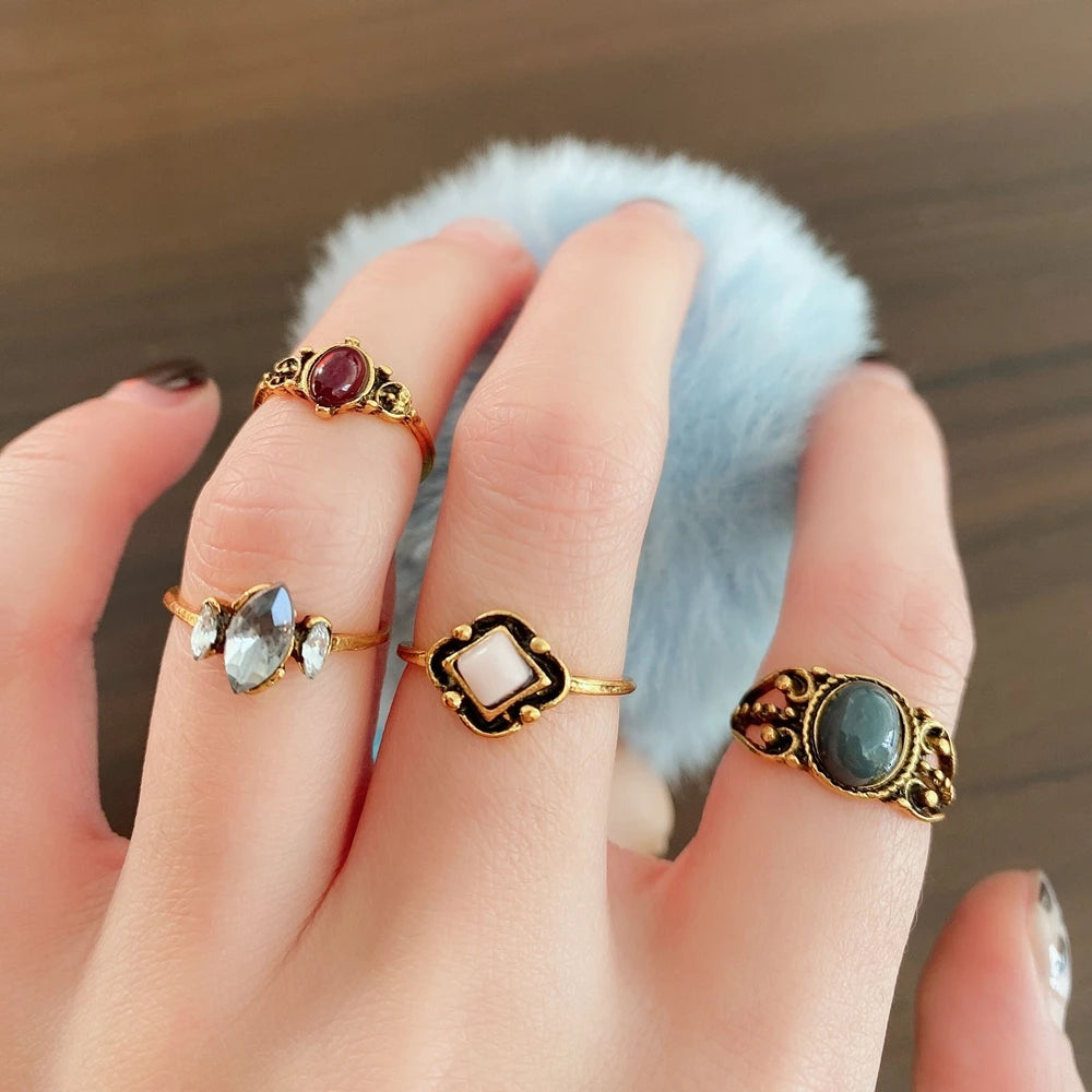 4 Teile/satz Wald Reben Blatt Blume Ring Vintage Punk Antike Geschnitzte Midi Finger Ring Frauen Böhmischen Ringe Für Männer Schmuck geschenke