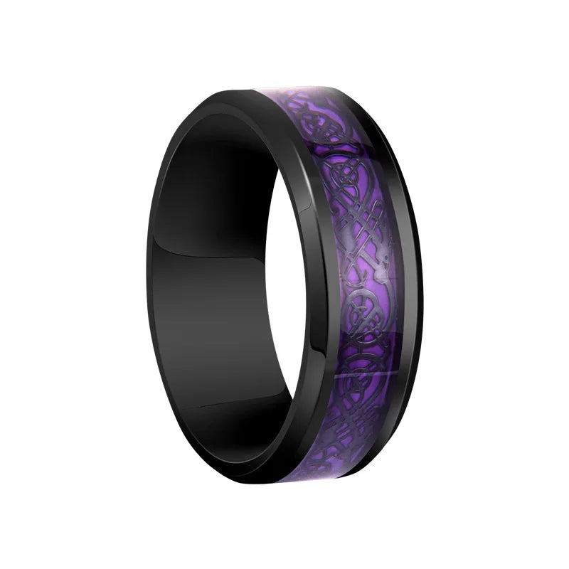 20 Farben Herrenschmuck Rot Blau Schwarz Drache Inlay Comfort Fit Edelstahlringe für Hochzeit Breite 8 mm