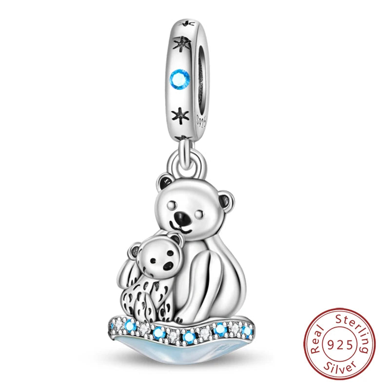 Winter-Charm, Original-Charm-Anhänger aus 925er-Sterlingsilber, Schneeflocke, Schneemann, Pinguin, für Frauen, feiner DIY-Geburtstagsschmuck, Geschenke