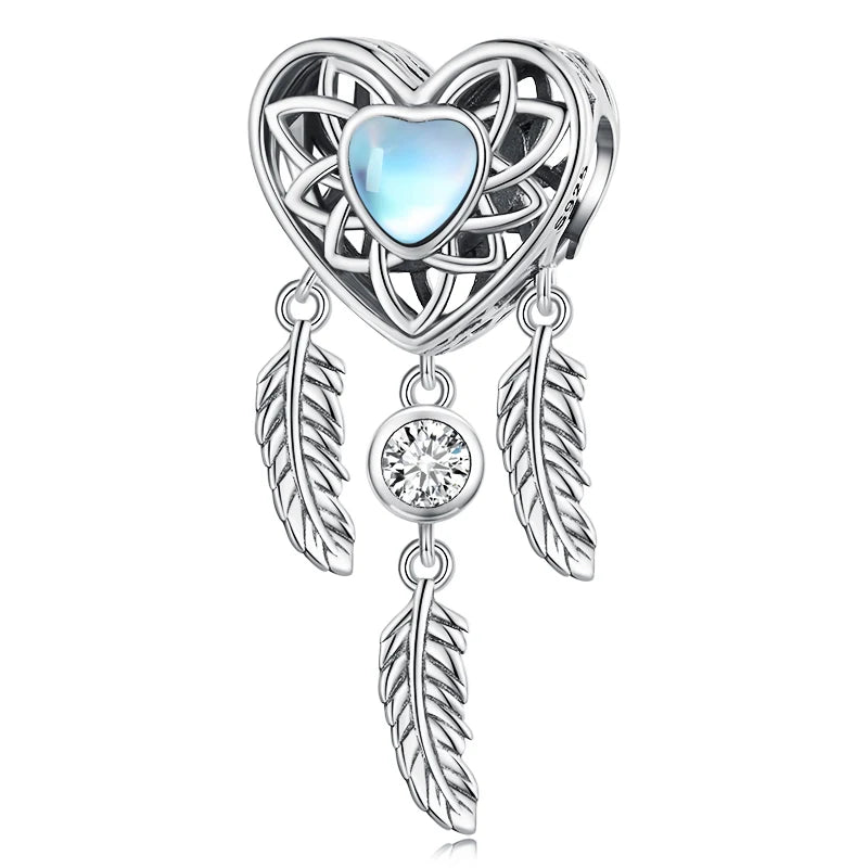 WOSTU 925 Sterling Silber Mondstein Charms Herz Perlen Astronaut Mond Anhänger Fit Original Armband DIY Halskette Schmuck Machen