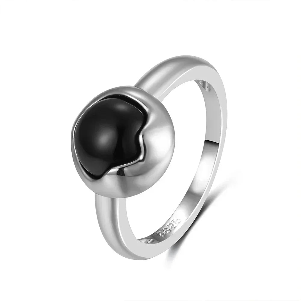 Vintage-Ring aus 925er Silber, natürlicher schwarzer Onyx-Ring, kreisförmiger Denier-Typ, Pferdeauge-Design, Geschenk, edler Schmuck, schwarzer Ring für Männer und Frauen