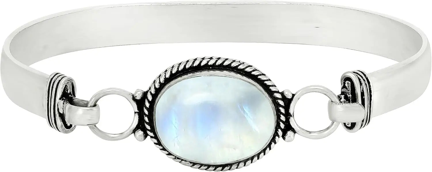 Vintage-Armreif aus 925er Silber, natürlicher ovaler Mondstein, handgefertigter Armreif mit Geburtsstein, Geschenke, edler Schmuck für Damen und Herren