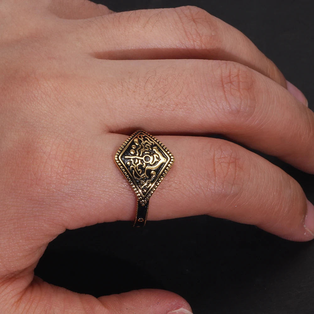 Game Dark Souls Series Ring der Gastgeschenk aus echtem 925er-Sterlingsilber mit Retro-Vergoldung für Männer und Frauen, Fans, Cosplay-Schmuck