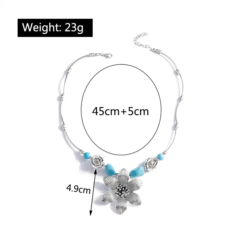 Ethnische Antike Silber Farbe Mond Choker Halsketten für Frauen Boho Türkis Halskette Mädchen Partei Schmuck Geschenke