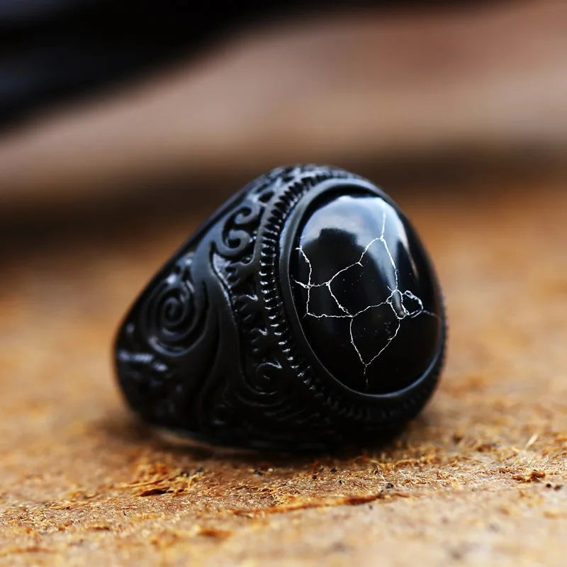 Vintage handgemachte türkische schwarze Zirkon Ringe Retro Männer Edelstahl Tigerauge Stein Ringe klassische Hochzeit Verlobung Schmuck