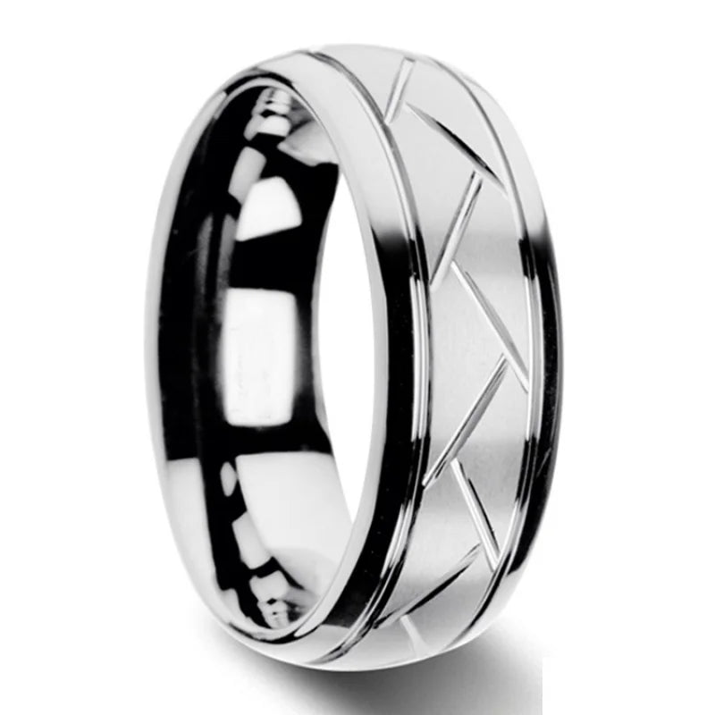Moderne 8mm Schwarz Titan stahl Ringe für Männer Frauen Nut Facetten Edelstahl Männer Ring Hochzeit Band schmuck Großhandel