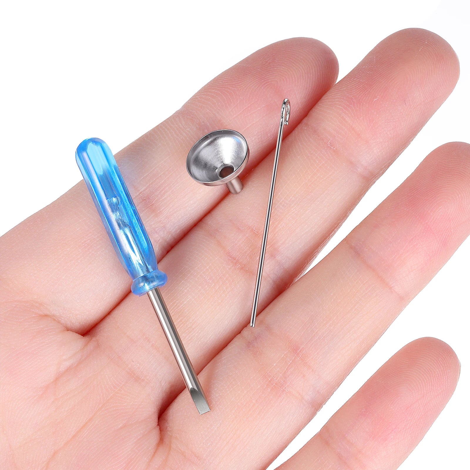 Mini-Trichter-Set für kleine Urne, Edelstahl, Feuerbestattung, Schmuck, Asche, Zubehör, blaues Schraubendreher-Set, kleine Trichter, Metallfüller