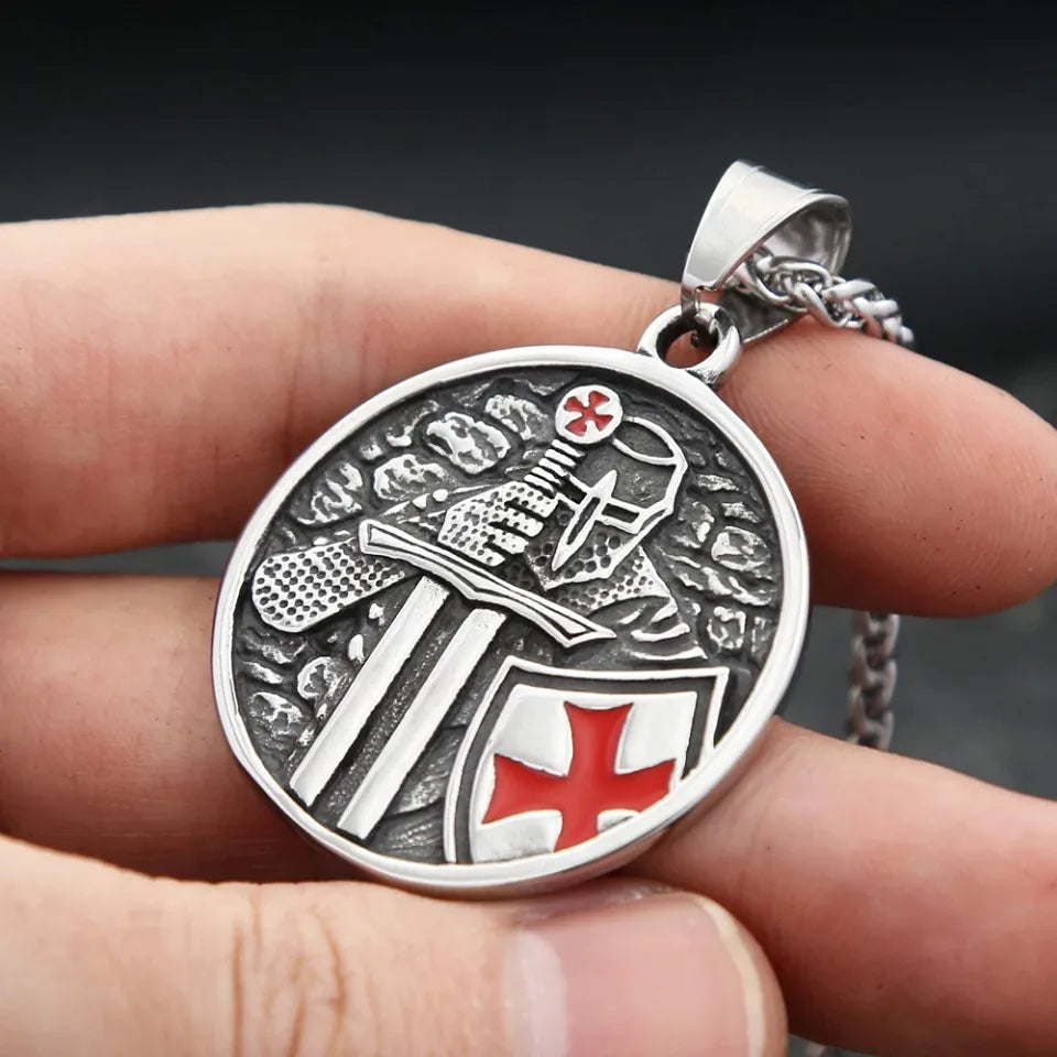 Vintage Rüstung Schild Ritter Templer Kreuz Anhänger Halskette Für Männer Edelstahl Mode Punk Amulett Schmuck Geschenk Dropshipping