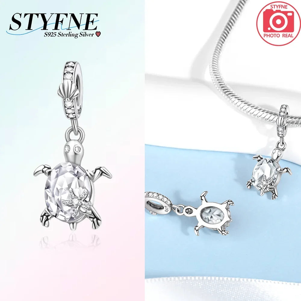 Charm-Charm aus 925er-Sterlingsilber, polychromatischer Zirkon, Sternschildkröte, Seestern-Charms, passend für Original-Armbänder, edler Schmuck, Weihnachtsgeschenk