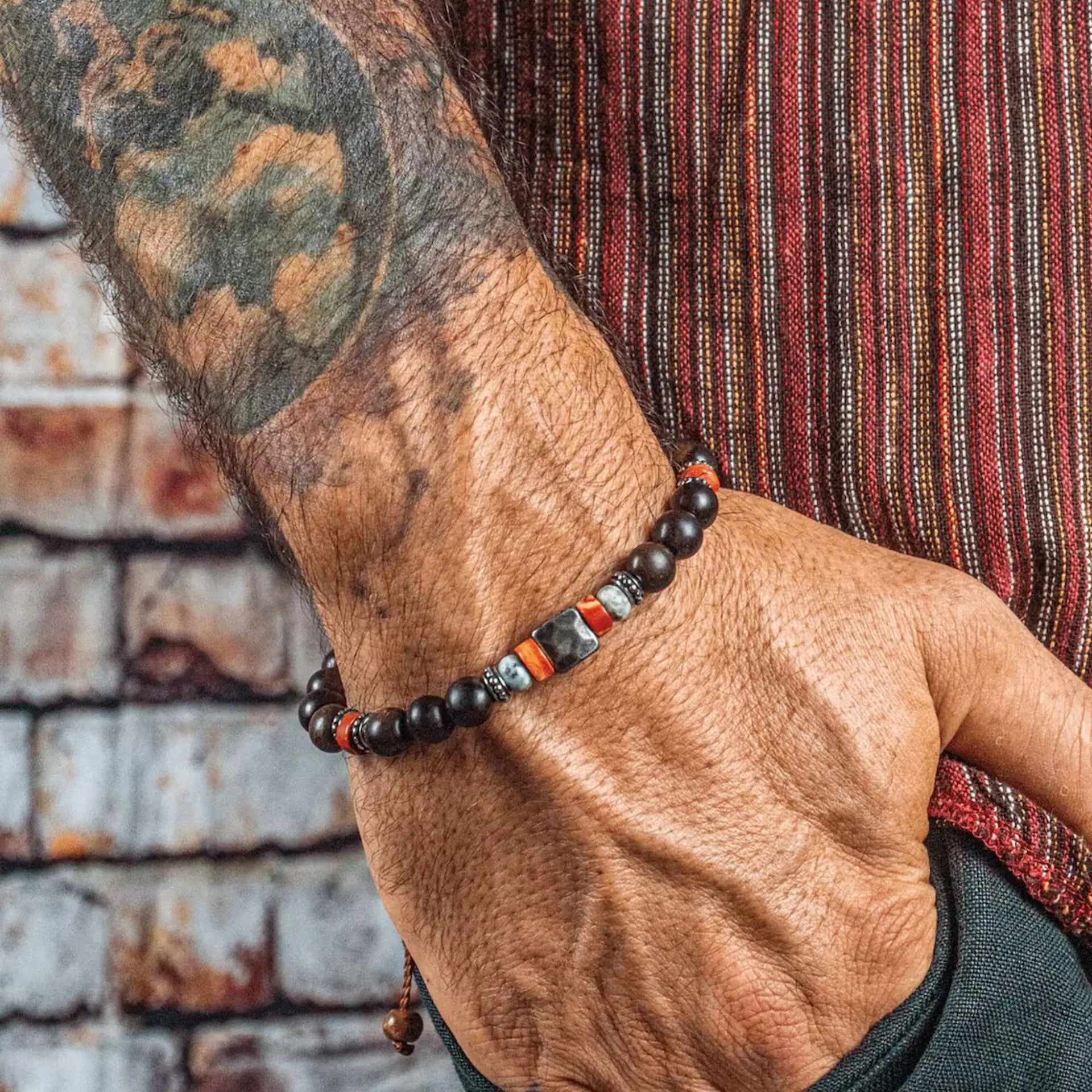1PC Pulseras Hombre Vintage Tribal Holz Perlen Mann Armbänder Pulseiras Masculina Lava Stein Perlen Männliche Armbänder Homme