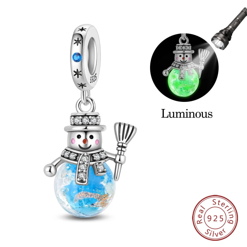 Winter-Charm, Original-Charm-Anhänger aus 925er-Sterlingsilber, Schneeflocke, Schneemann, Pinguin, für Frauen, feiner DIY-Geburtstagsschmuck, Geschenke