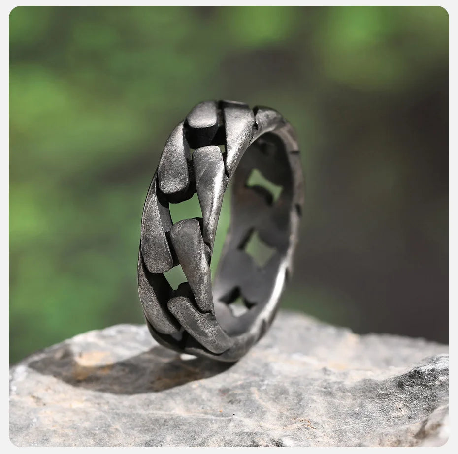 Vnox Herren Vintage oxidierte Edelstahlringe, Gliederförmiges Fingerband, Punk Rock Male Alliance