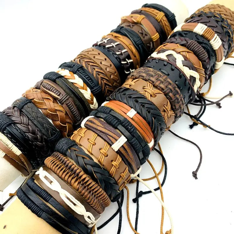 10/20/30/50/100PCs Leder Manschette Armbänder Handgemachte Retro Armreif Armbänder Schwarz/Braun Mode schmuck Party Geschenk Großhandel Lot