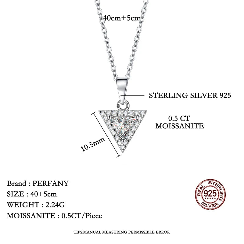 PERFANY 0,5/1CT Dreieckige Moissanit Halskette für Frauen S925 Reinem Silber Labor Diamant Anhänger Mode Schmuck Party Geschenk