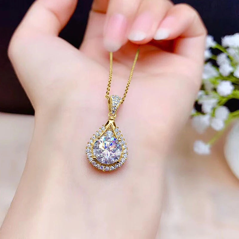 OXTAO 18 Karat Weißgold Moissanit Wassertropfen Halskette Anhänger Damenschmuck Zertifiziertes 925er Sterlingsilber Jubiläumsgeschenk