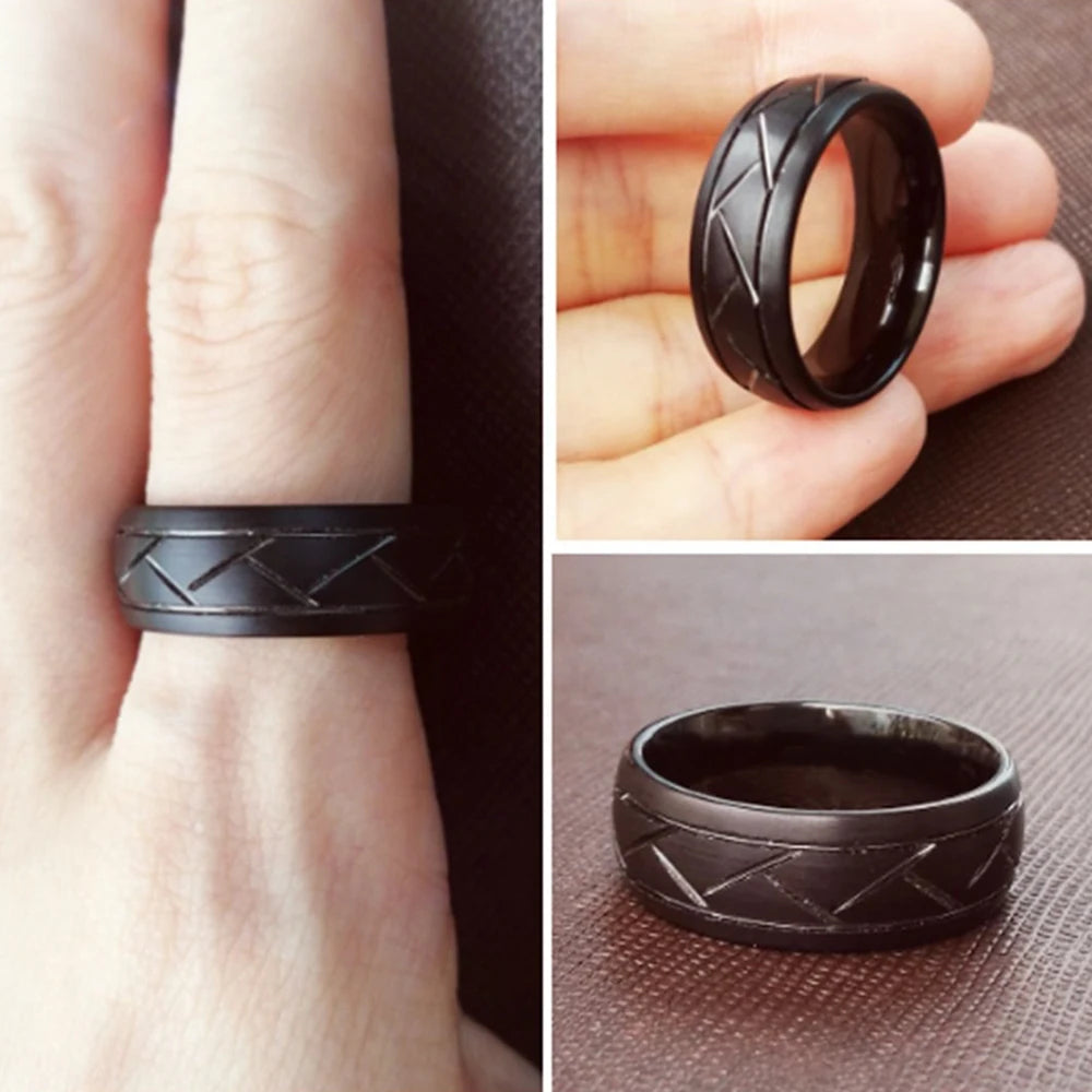 Moderne 8mm Schwarz Titan stahl Ringe für Männer Frauen Nut Facetten Edelstahl Männer Ring Hochzeit Band schmuck Großhandel