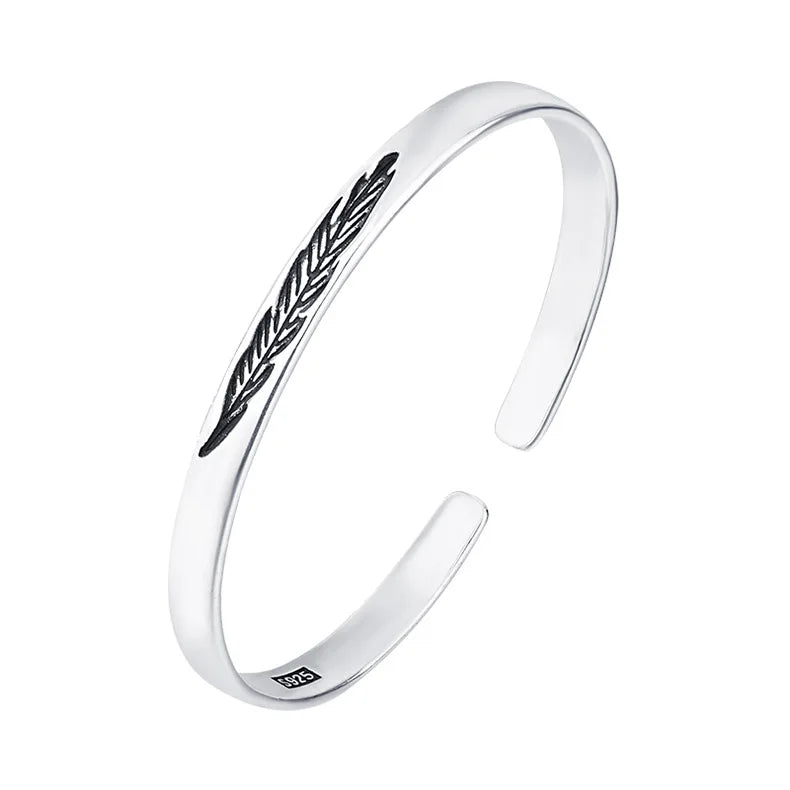 Neue Ankunft Retro Einfache Feder Armreifen 925 Sterling Silber Temperament Persönlichkeit Beliebte Öffnung Armbänder TYB304