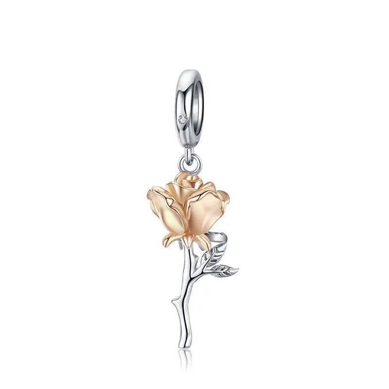 WOSTU Muttertags-Charm aus 925er-Sterlingsilber mit Rosenblüten-Anhänger, Baum des Lebens, Herzperlen, passend für Armbänder, Halsketten, DIY-Geschenk für Mama
