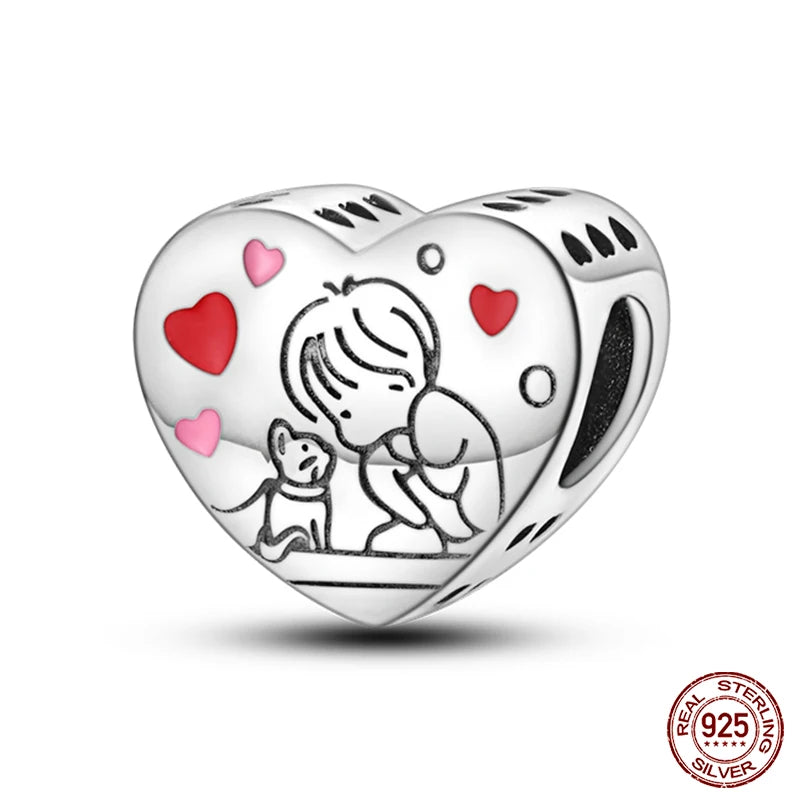 Charms aus 925er-Sterlingsilber, romantische Herz-Serie, Perlen, passend für Qikaola 925 Original-Armbänder, DIY-Schmuck zum Muttertag, Geschenke