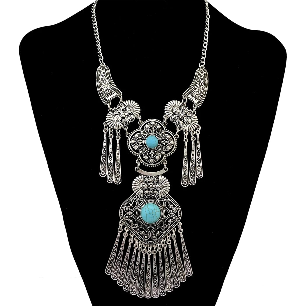 Afghanische Vintage Silber Farbe Legierung Halsketten Perlen Geometrische Form Münze Quaste Anhänger Klobige Halsketten für Boho Gypsy Türkisch