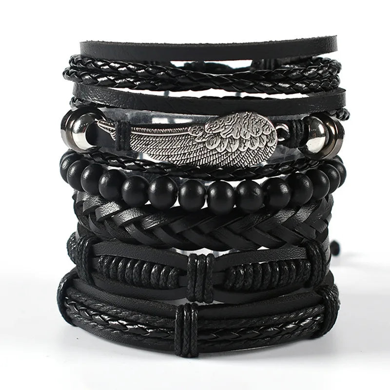 Punk Multilayer Antike Leder Armband Set Schädel Auge Stern Charms Hiphop Rock Y2K Vintage Pu Gothic Armband Mann Goth Schmuck