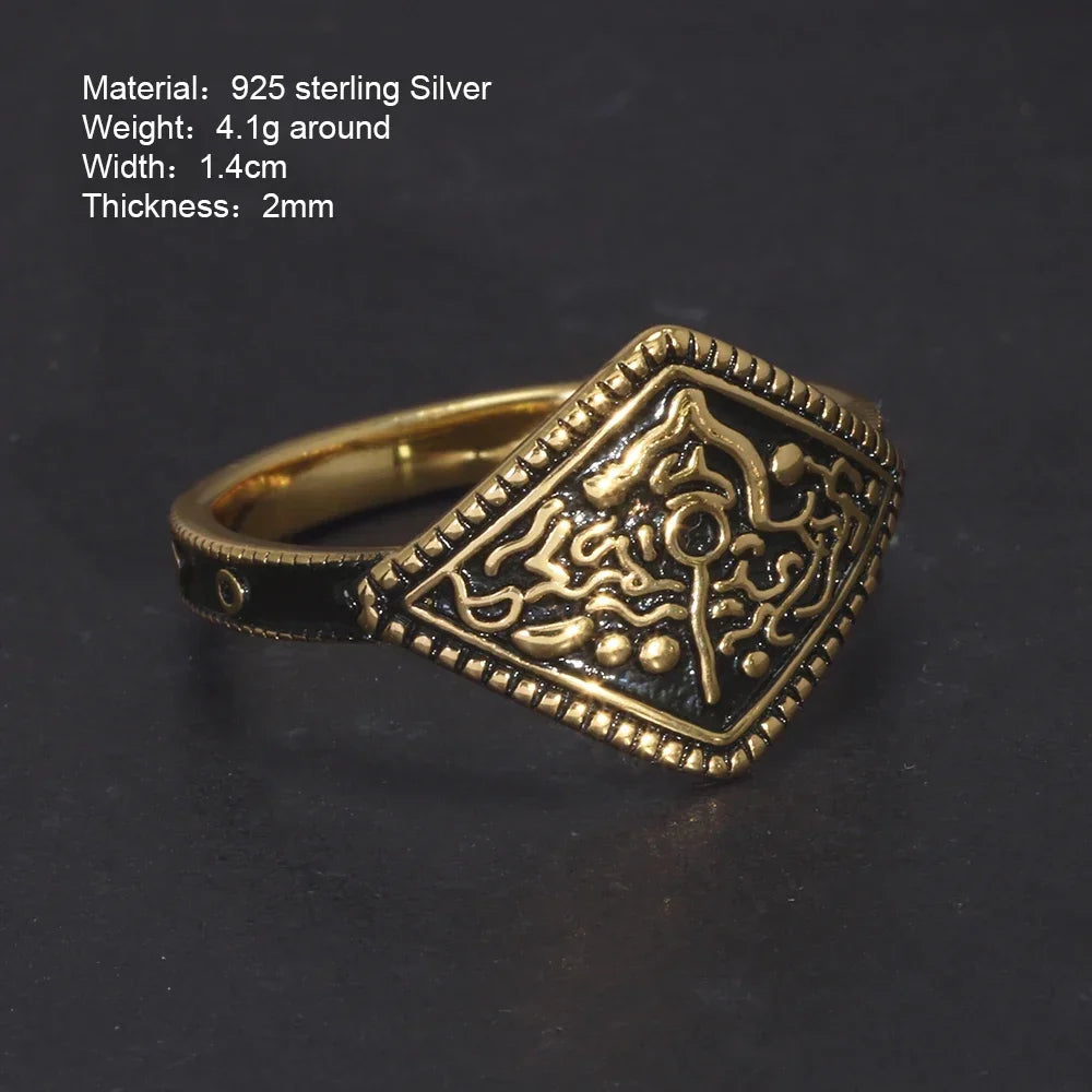 Game Dark Souls Series Ring der Gastgeschenk aus echtem 925er-Sterlingsilber mit Retro-Vergoldung für Männer und Frauen, Fans, Cosplay-Schmuck
