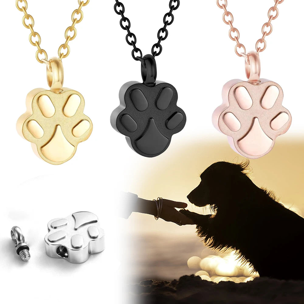 Haustier-Urnen-Halskette für Asche, Anhänger, Pfotenabdruck, Haustier-Urnen-Halskette, Gedenk-Andenken-Schmuck für die Asche von Haustieren/Hunden/Katzen