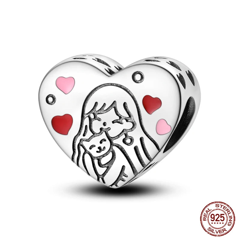 Charms aus 925er-Sterlingsilber, romantische Herz-Serie, Perlen, passend für Qikaola 925 Original-Armbänder, DIY-Schmuck zum Muttertag, Geschenke