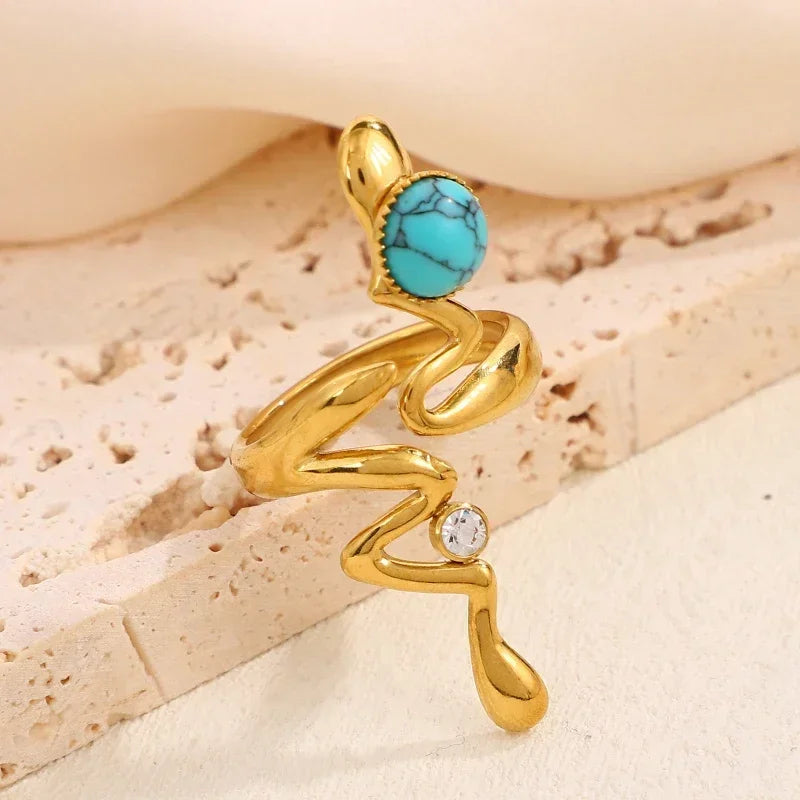 Neue Natürliche Stein Zirkon Schlange Ringe Für Frauen Edelstahl Retro Vintage Öffnung Hochzeit Ring Mode Schmuck Geschenke
