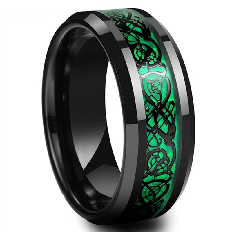 20 Farben Herrenschmuck Rot Blau Schwarz Drache Inlay Comfort Fit Edelstahlringe für Hochzeit Breite 8 mm