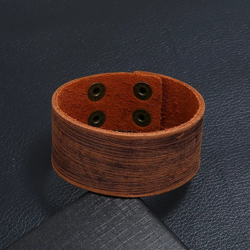 Breite Wickelarmbänder aus echtem Leder für Herren, Retro, verstellbare Armreifen für Männer, Punk-Stil, Schmuck, Geschenke, Schwarz, Braun, Rot, Grün, Blau
