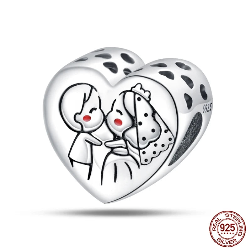 Charms aus 925er-Sterlingsilber, romantische Herz-Serie, Perlen, passend für Qikaola 925 Original-Armbänder, DIY-Schmuck zum Muttertag, Geschenke