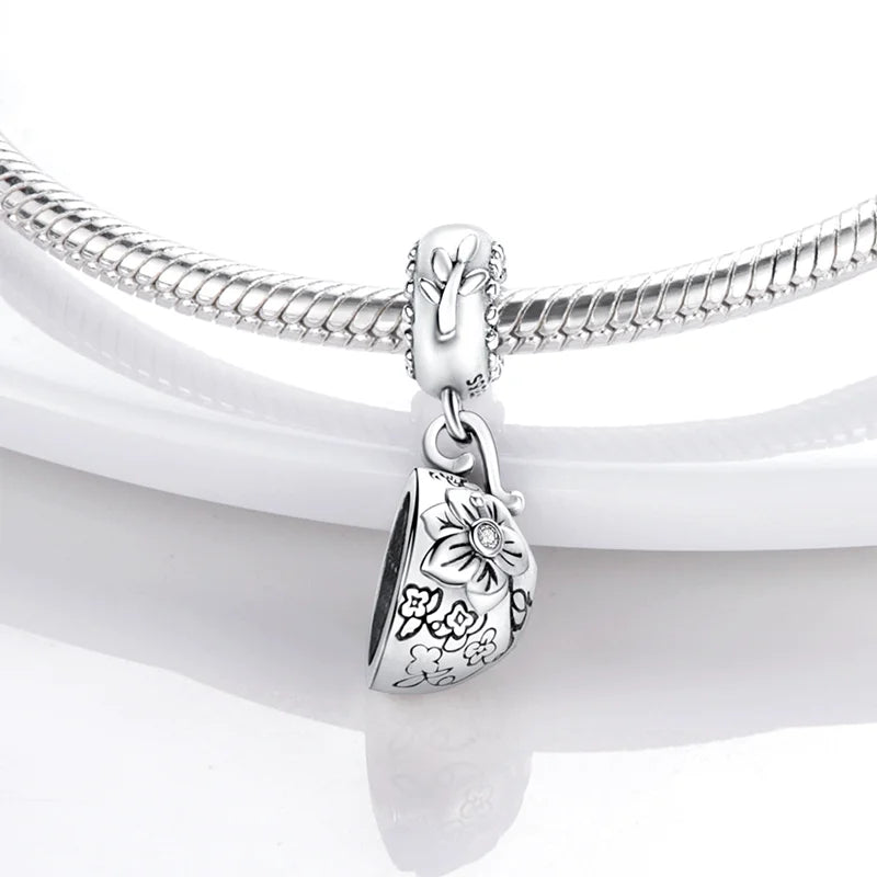Echtes 925 Sterling Silber Buch Und Kaffeetasse Charms Fit Original Pand 3mm Armband Anhänger Perlen Frauen Edlen schmuck
