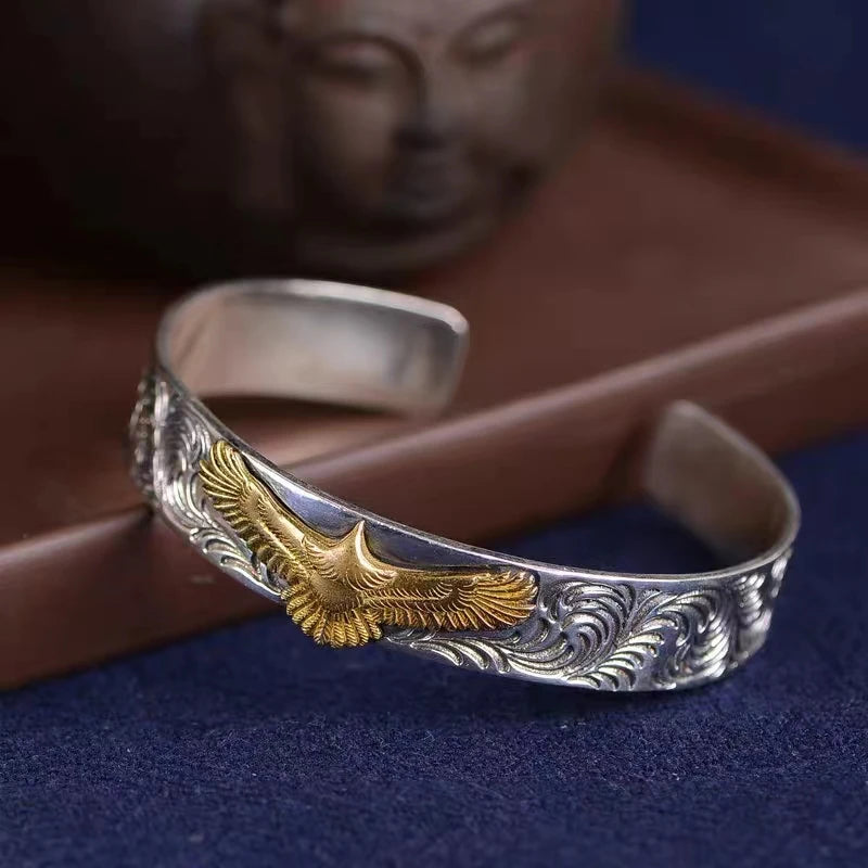 Punk Gold Farbe Adler Tier Druck Manschette Armband Männer Manschette Armreifen Männlichen Charme Rock Motorrad Reiter Schmuck